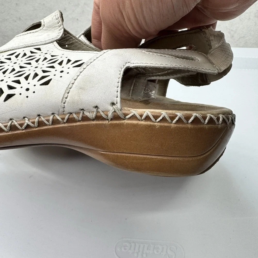 Remonte White Laser-Cut Slingback Sandals